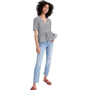 Madewell crossover peplum black & white gingham check blouse